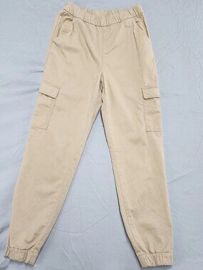 H&M Women's Size 4 Beige High Rise Cargo Pants Elastic Waist Cotton Pull On